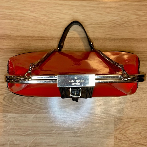 Kate Spade NY shoulder bag with gold hardware clasp red vermilion color way - Picture 4 of 5
